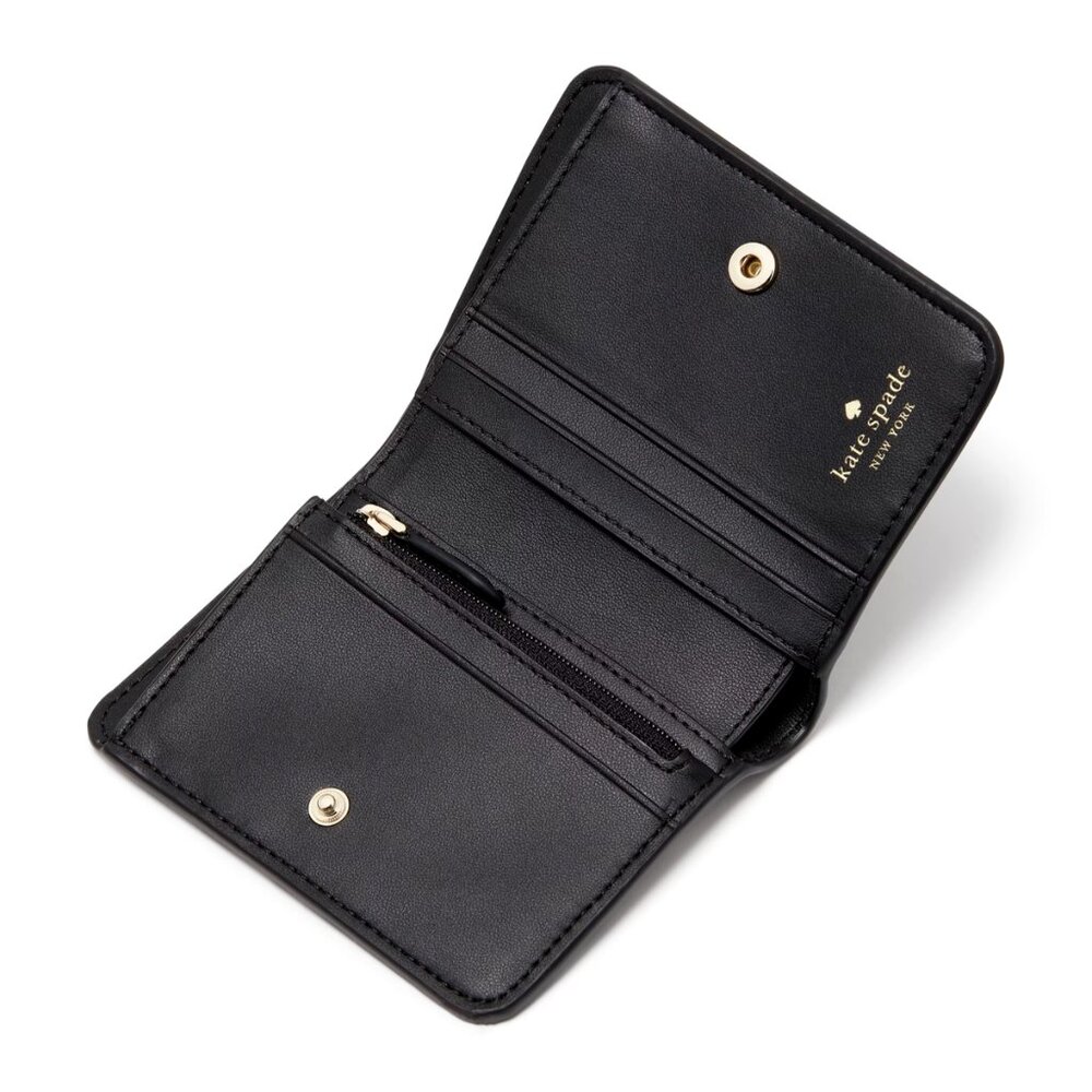 New Kate Spade Signature Spade Flower Small Bifold Wallet Black Multi - Picture 3 of 3